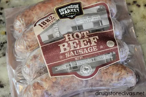 A package of Southside Market & Barbecue Hot Beef Sausage.