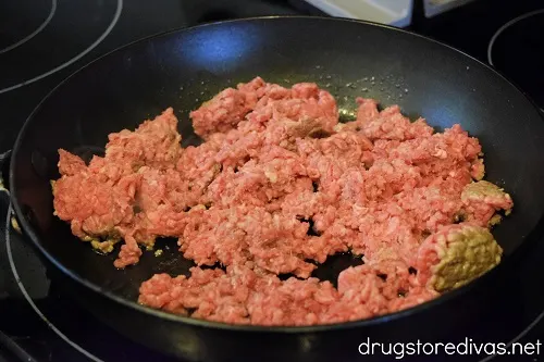 Ground beef in a pan.