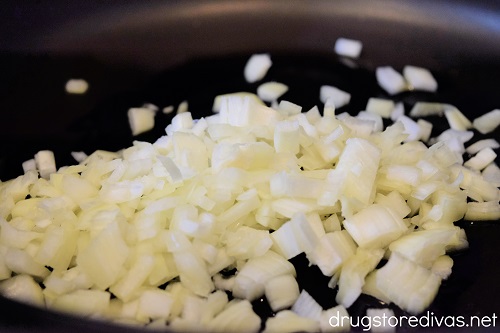 Diced onions in a pan.