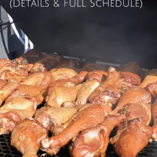 Turkey legs on a grill with the words 