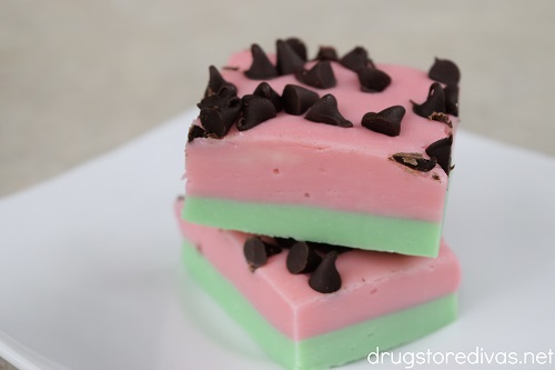 Two pieces of watermelon fudge.