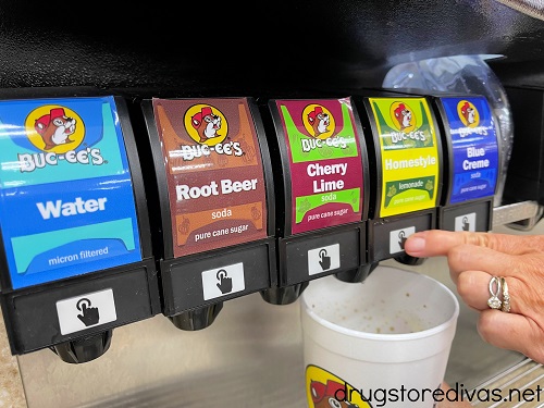 A soda fountain at a Buc-ee's gas station.