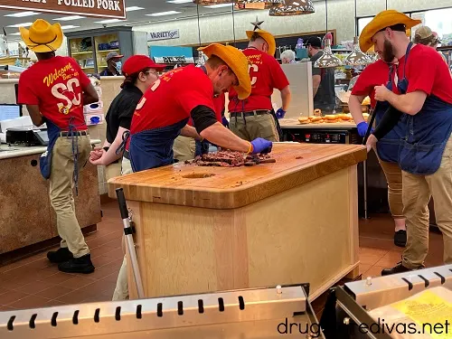 A carving station inside a Buc-ee's gas station.