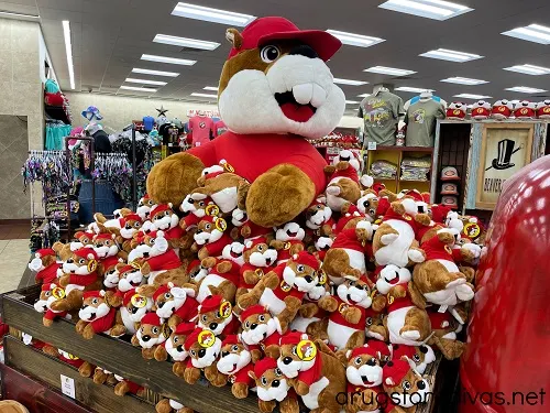 Buc-ee's stuffed animals being sold in a Buc-ee's gas station.