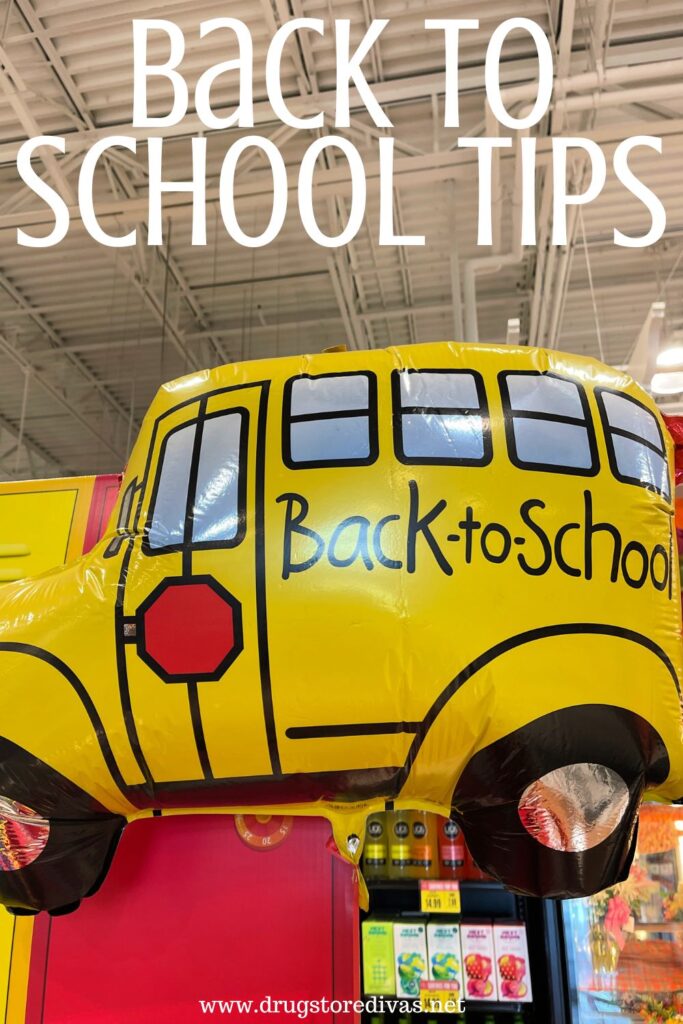 A school bus-shaped balloon with the words "Back To School Tips" digitally written on top.