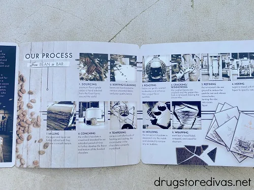 A brochure showing the chocolate making process at Dick Taylor Craft Chocolate.