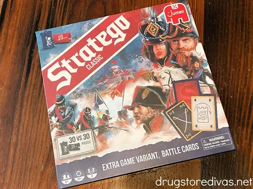 The Stratego board game box on a table.
