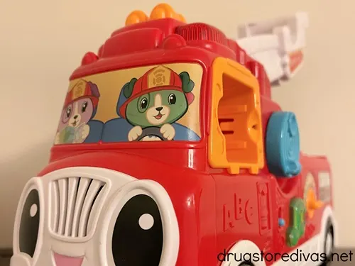 A plastic LeapFrog Tumbling Blocks Fire Truck toy.