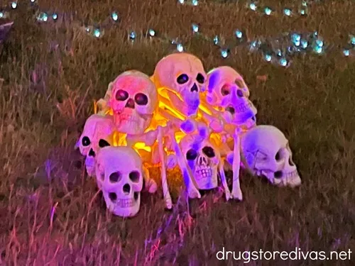 A pile of skulls Halloween decoration.