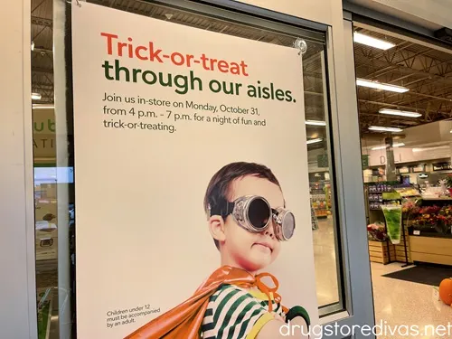 A sign advertising trick-or-treating at Publix.
