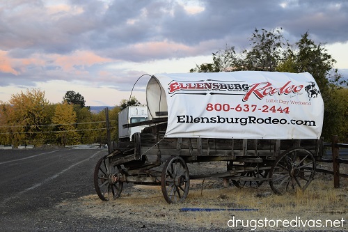 A wagon advertising the Ellensburg Rodeo in Ellensburg, WA.