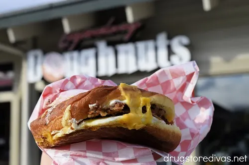 A doughnut breakfast sandwich from Legendary Doughnuts in Issaquah, Washington.