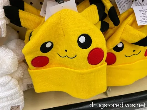 A yellow knit Pikachu hat.