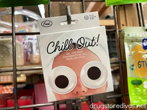 A pack of Chill Out eye pads hanging in a store.