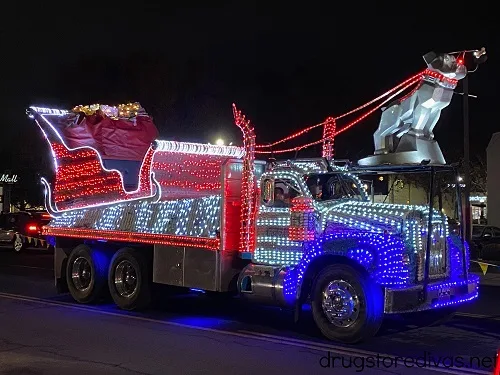 A truck with Christmas lights during the Lighted Holiday Parade in Union Gap, WA.