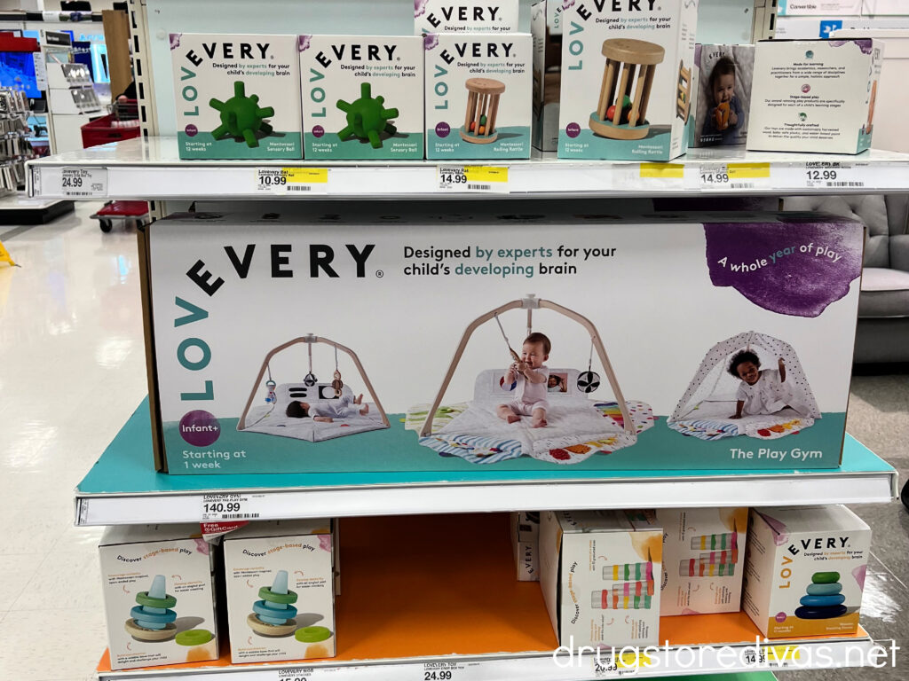 Lovevery toys on the shelf at Target.