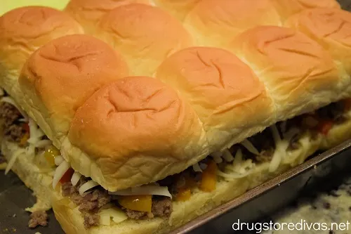 Uncooked Sausage And Pepper Hawaiian Roll Sliders.