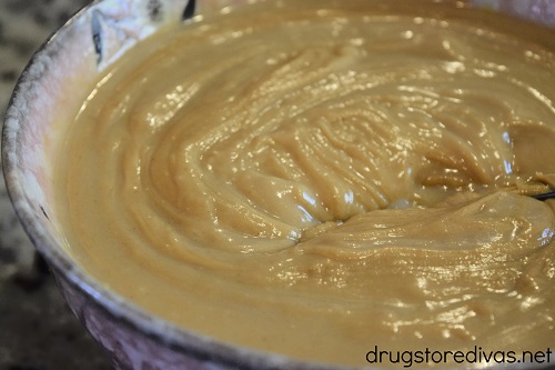 Melted peanut butter in a bowl.