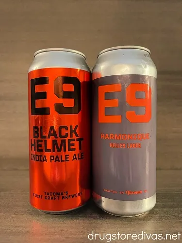 Two cans of beer from E9 Brewery and Gastropub in Tacoma, Washington.
