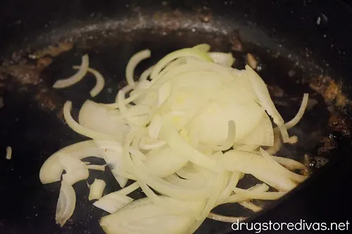 Sliced onion in a pan.