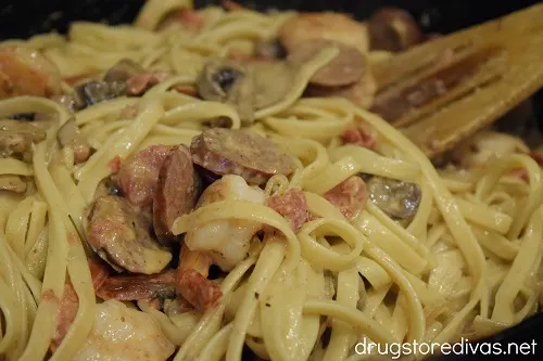 Mardi Gras Pasta in a pan.