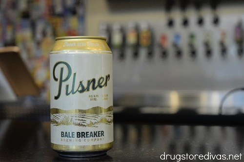 A can of beer on the bar at Bale Breaker Brewing Co.