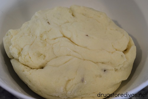 Dough in a white bowl.