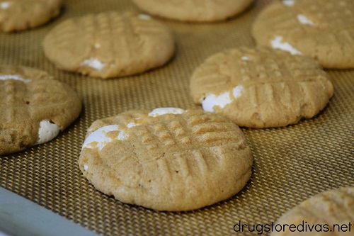 Fluffernutter Cookies on a cookie sheet.