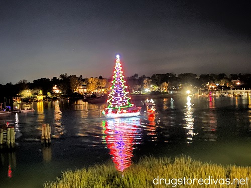 A boat decorated in Christmas lights during the NC Holiday Flotilla at Wrightsville Beach.
