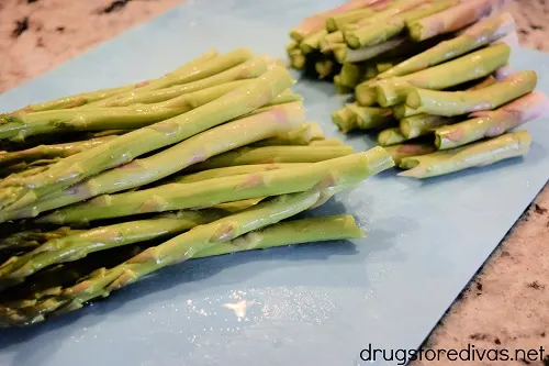 A bunch of asparagus broken in pieces.