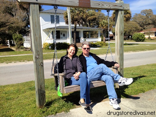 A couple sitting on a bench in Southport, North Carolina.