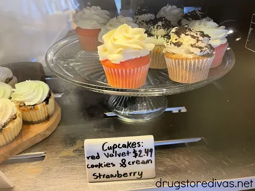 Cupcakes in a display case at Main Street Coffee Company in Abbeville, SC.