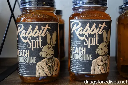 Two bottles of Rabbit Spit Moonshine from Carolina Moon Distillery in Edgefield, SC.