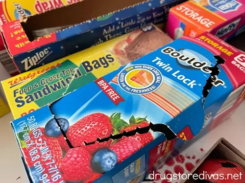Various storage bags in a drawer.