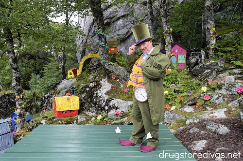 The Mayor of Munchkinland posing at the Land of Oz theme park.