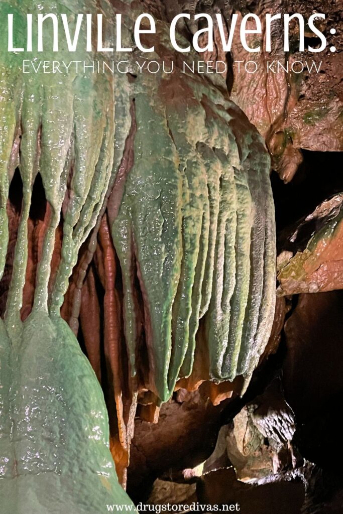 Stalactites in Linville Caverns with the words "Linville Caverns: Everything you need to know" digitally written over them.