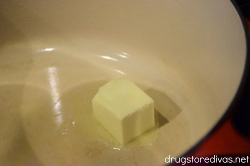 Butter melting in a Dutch oven.