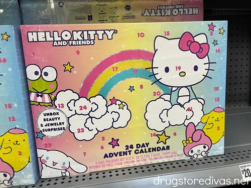A Hello Kitty And Friends Advent Calendar on a shelf.