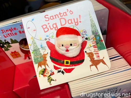 A book called Santa's Big Day on a shelf with other books.