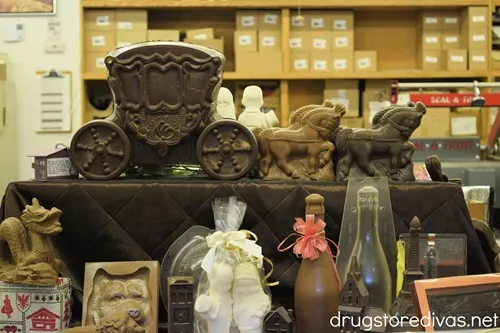 Molded chocolates on display at Boehm's Candies in Issaquah, Washington.