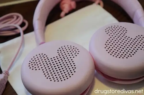 A pair of pink, Disney-branded Storyphone headphones.