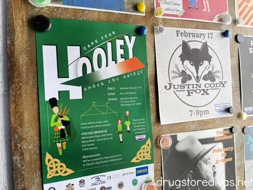 A sign on a billboard advertising the Hooley at Waterline Brewing.