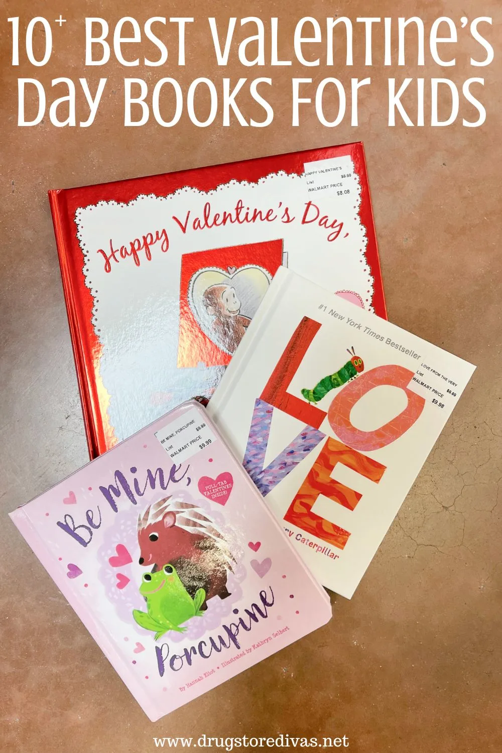 Three Valentine's Day books with the words 