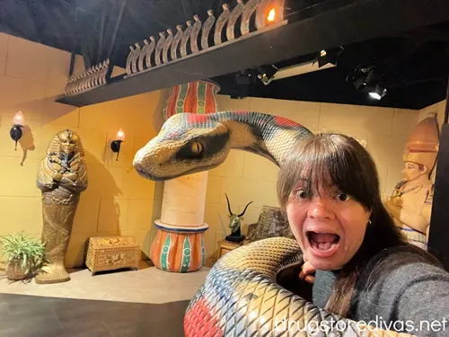 A woman wrapped up by a snake in a wax museum at the Hollywood Wax Museum in Myrtle Beach, SC.