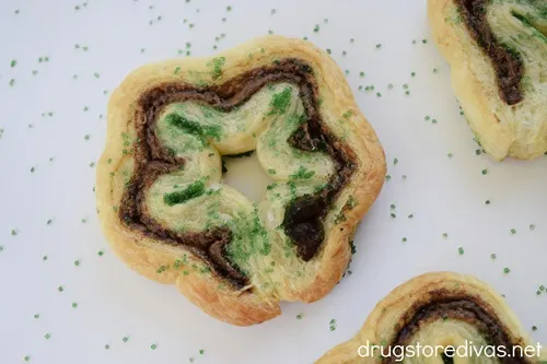 Nutella Puff Pastry Shamrocks on a white tray.