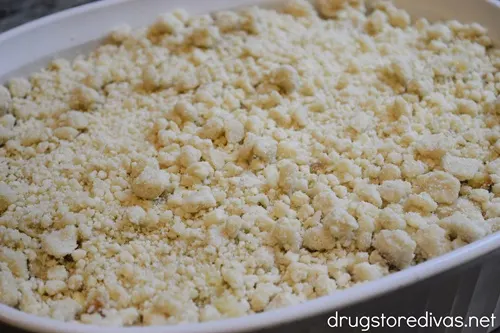 An unbaked French toast casserole in a pan.