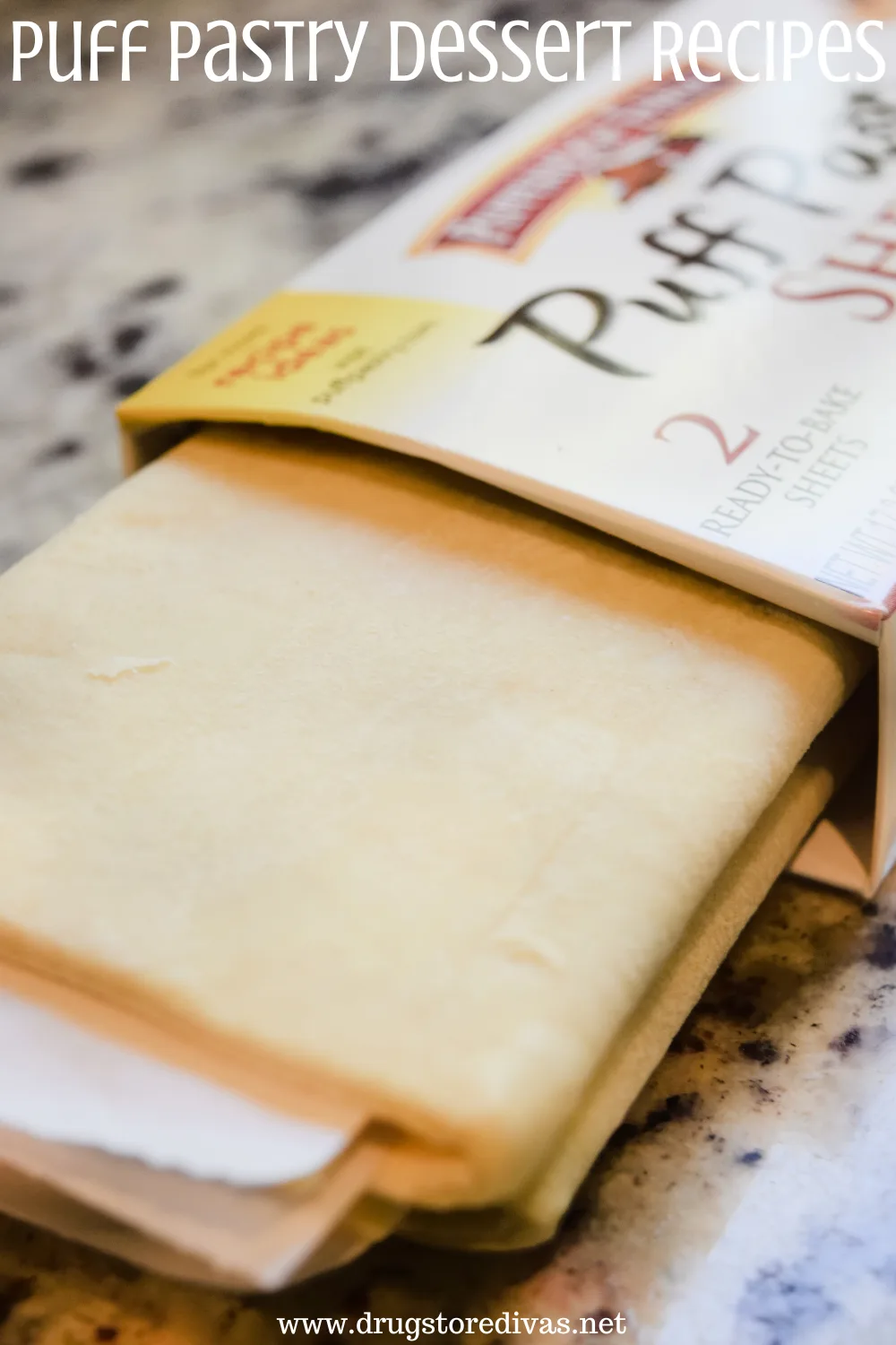 An open box of puff pastry with the words 