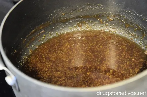 A brown glaze in a pot.