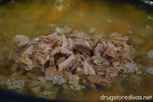 Chopped ham in a slow cooker soup.