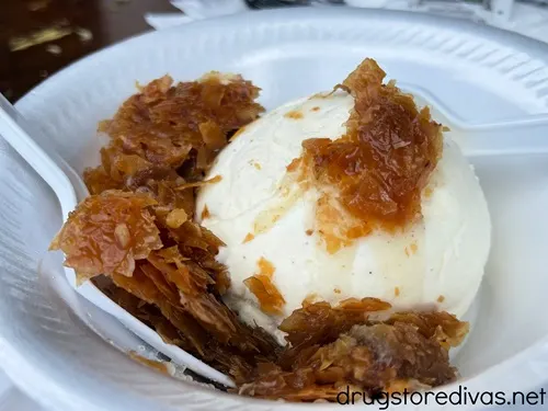 Baklava ice cream in a bowl being served at the Wilmington Greek Festival.